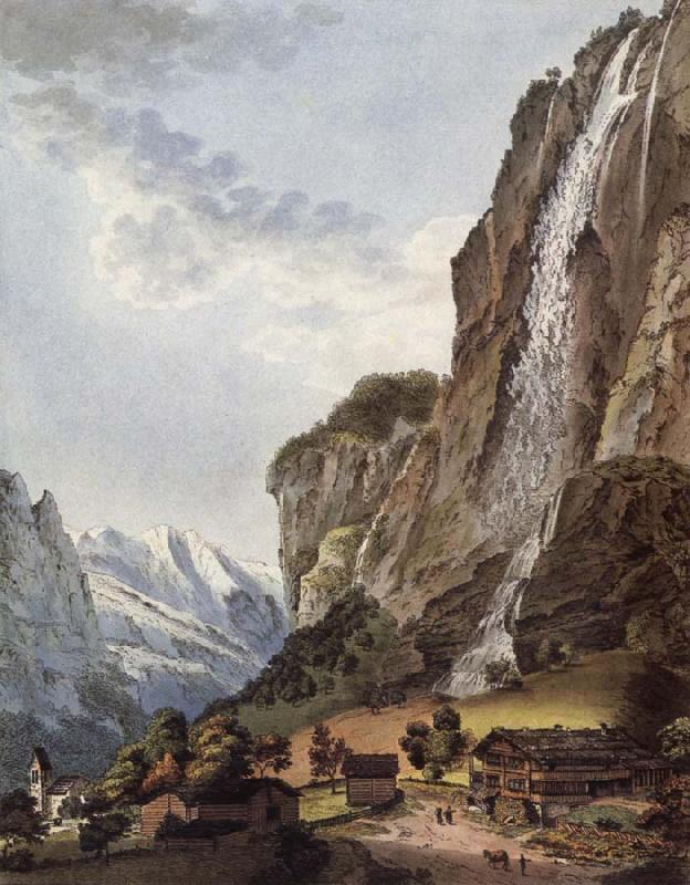 Johann Ludwig Aberli Fall d-eau apellee Staubbach in the Vallee Louterbrunnen China oil painting art